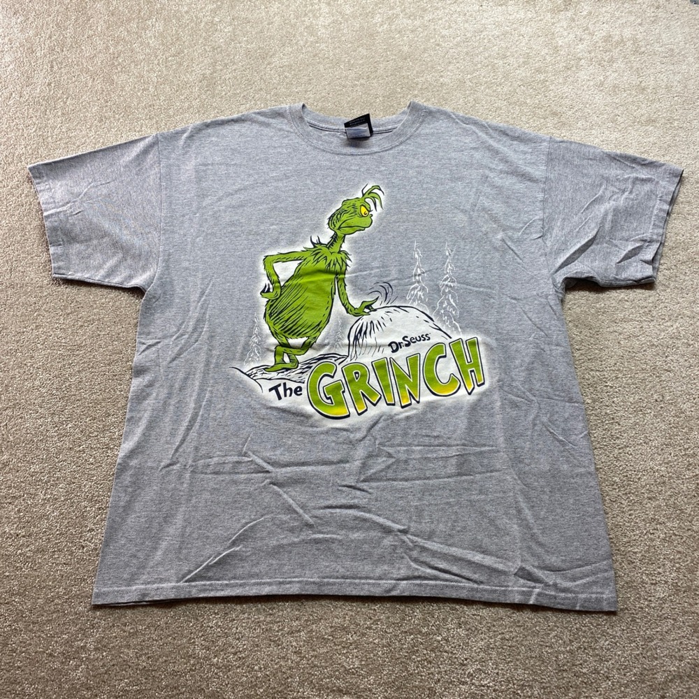 Dr Seuss The Grinch Shirt Mens XL Gray Christmas Holiday Graphic Tee